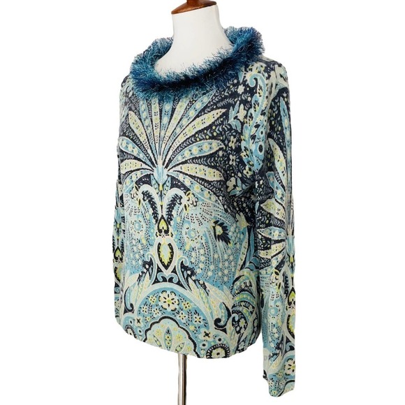 🍀TALBOTS Women's Multicolor Cashmere Paisley Floral Pullover Sweater Size M - Picture 2 of 10